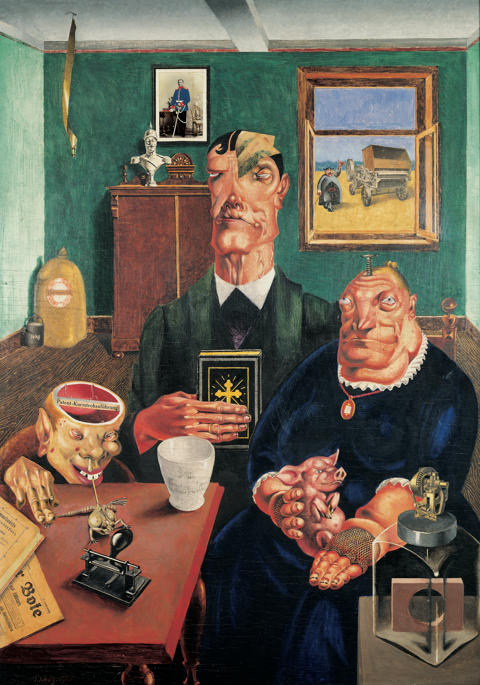 Georg Scholz, Industrial Farmers (1920), Oil and montage on wood
