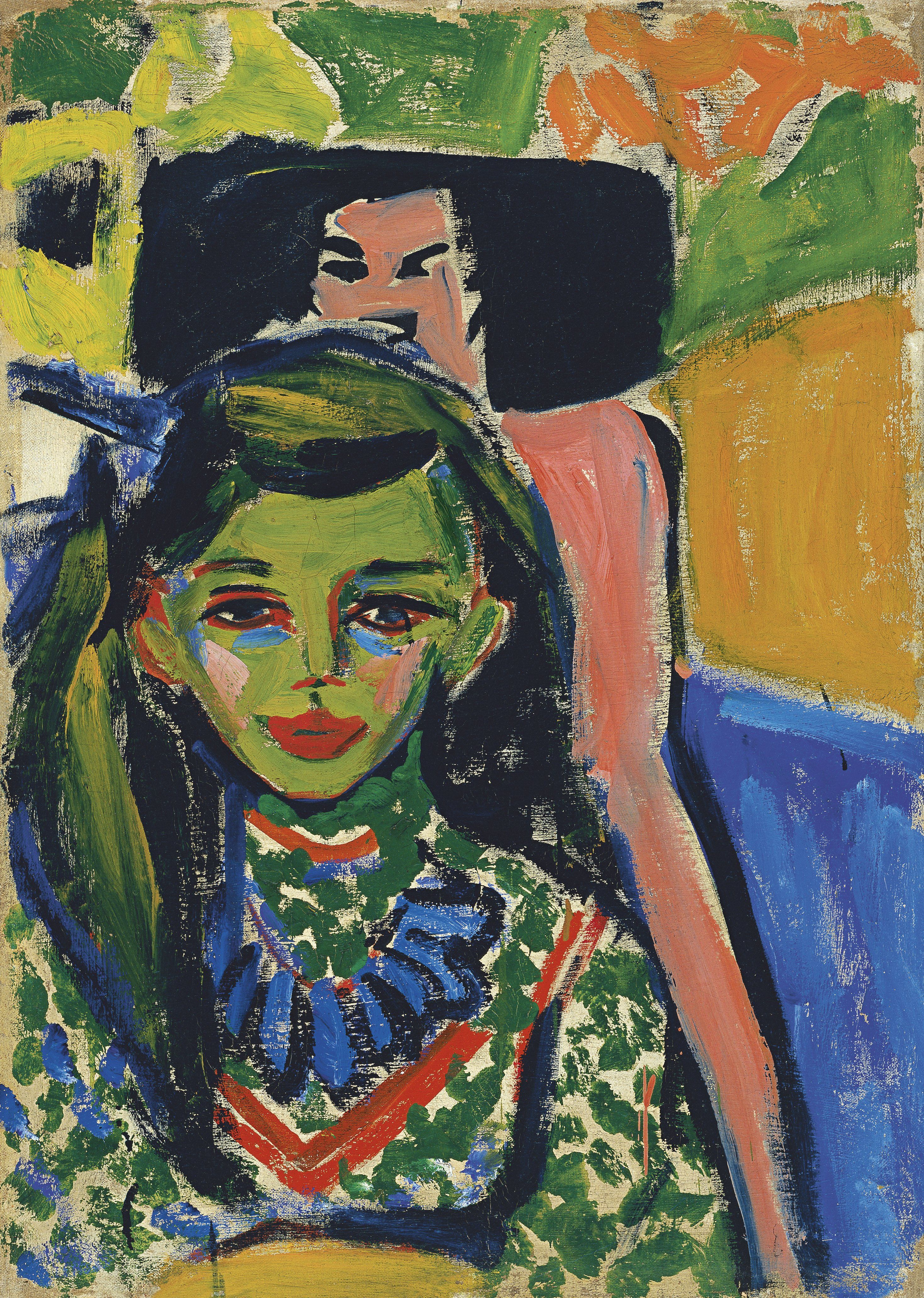 Ernst Ludwig Kirchner, Fränzi in front of Carved Chair (1910), Oil on canvas